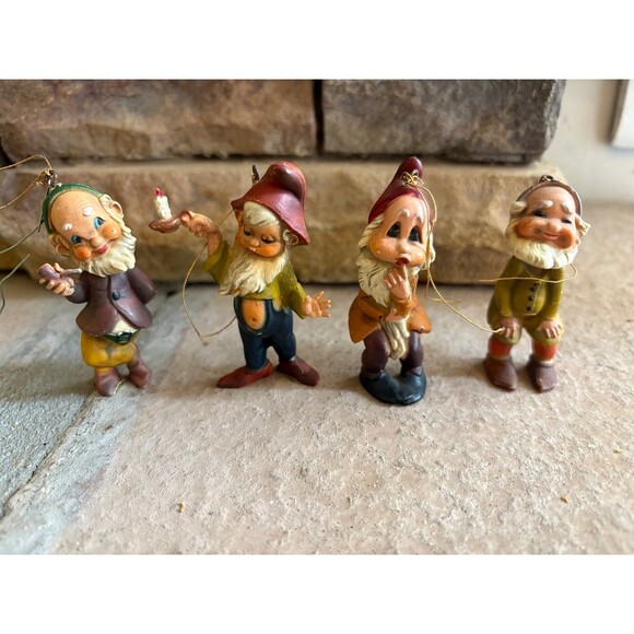 4 Vintage Hard Plastic Elf Gnome Christmas Ornaments - Hong Kong - Picture 4 of 4